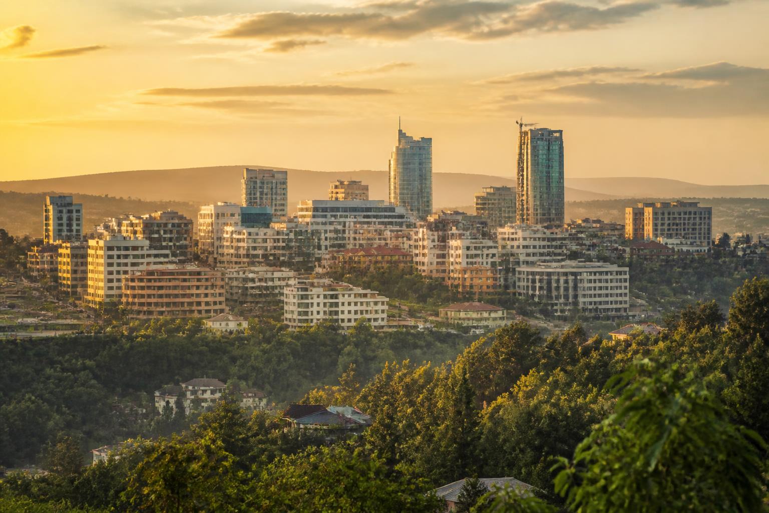 Kigali, Rwanda skyline at golden hour